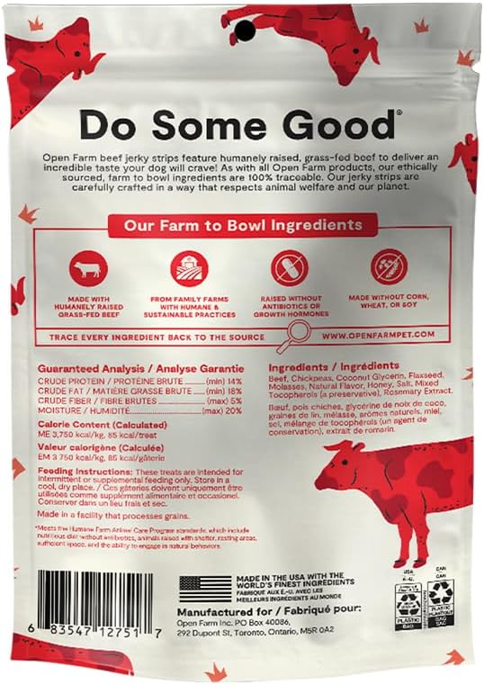 Open Farm Dehydrated Grain-Free Dog Treats, Gently Cooked Recipe with Natural Simple Ingredients and No Artificial Flavors or Preservatives (6 Pack Beef Jerky)