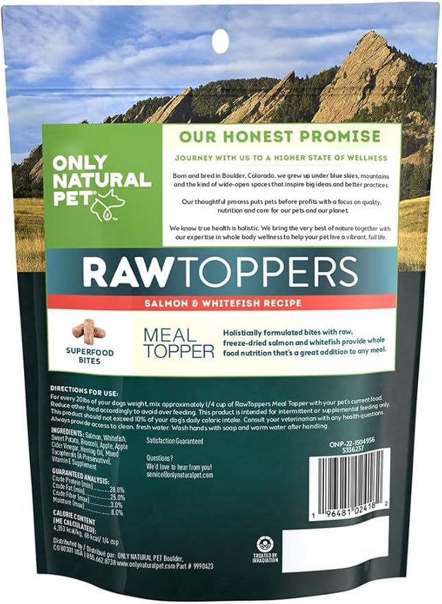 Only Natural Pet Raw Toppers Salmon & Whitefish - Protein Packed, Great Tasting Freeze Dried Raw Food Topper for Dogs - 5.5 OZ Bag 2 Pack