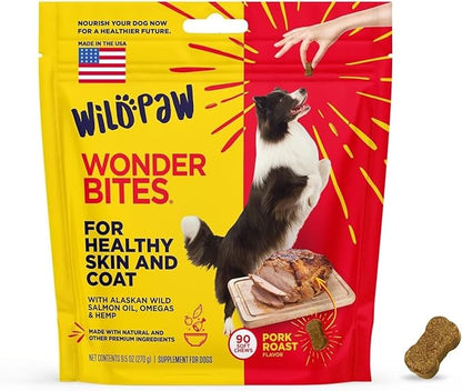 WonderBites for Healthy Skin and Coat - 90 Soft Chews for Dogs - with Wild Alaskan Salmon Oil, Hemp, Vitamins Zinc, C, & E -Skin & Coat Dog Supplement for All Breeds and Sizes