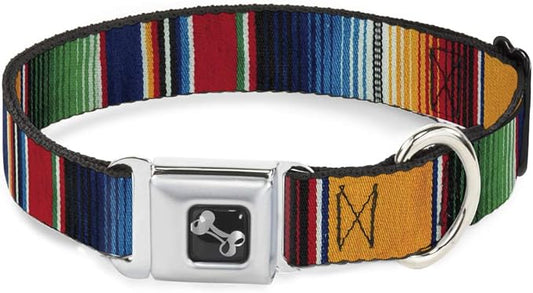 Buckle-Down Seatbelt Buckle Dog Collar - Zarape2 Vertical Multi Color Stripe - 1" Wide - Fits 15-26" Neck - Large