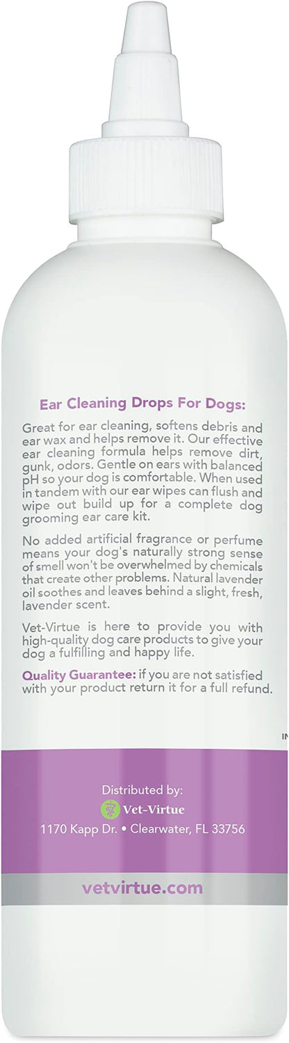 Dog Ear Cleaner Drops - 8oz Dog Cleaning Solution for Ear Cleaning and Grooming - Great for Flushing Out Build Up and Maintaining Hygiene