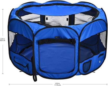 Amazon Basics Octagonal Portable Soft Pet Playpen, 45", Blue
