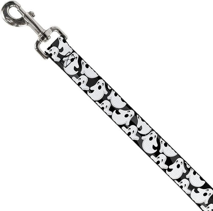 Dog Leash Ghosts Scattered Black White 4 Feet Long 1.5 Inch Wide
