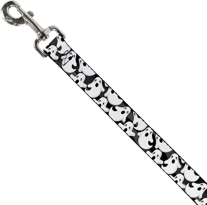 Dog Leash Ghosts Scattered Black White 4 Feet Long 0.5 Inch Wide