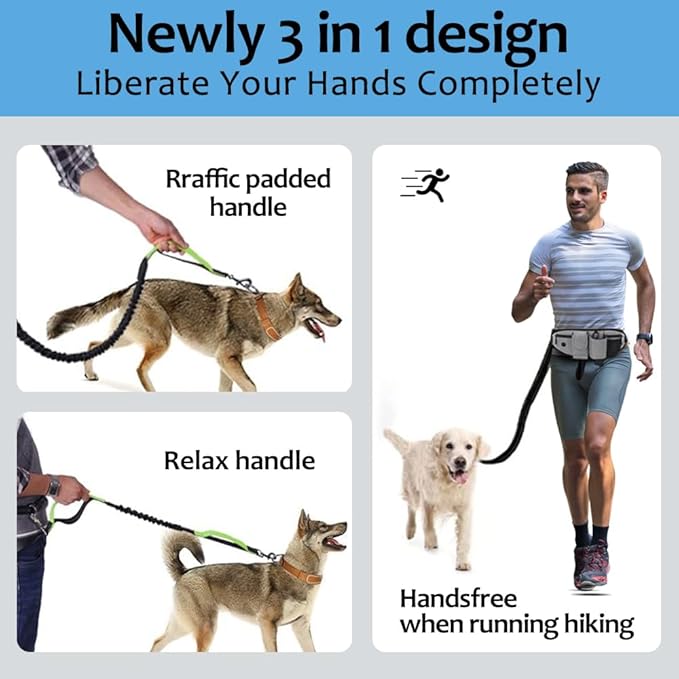 Hands Free Dog Leash Waist Leash for Dog Walking Bungee Leash Dog Running Belt for Medium & Large Dogs, 20-70 lbs Fanny Pack for Walker Hiking Jogging…