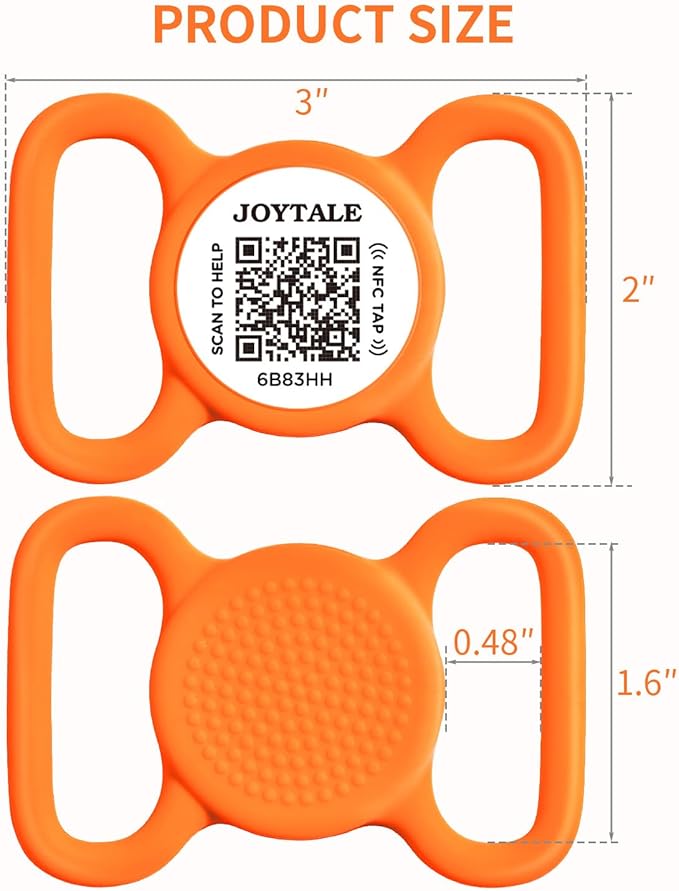 Joytale [ NO APP Required ] Silent Silicone QR Code Dog Tag, Slide On Dog Tags for 1.2-1.6Inch Wide Collars or Vest, NFC Pet Online Profile, Scan QR to Send Location Alert Email, Orange, L