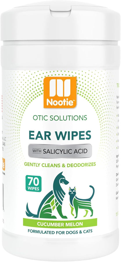 Nootie Dog & Cat Ear Wipes with Salycyclic Acid- Cucmber Melon - 70 Wipes - Vegan Friendly - Sold in Over 5000 Vet Clinics