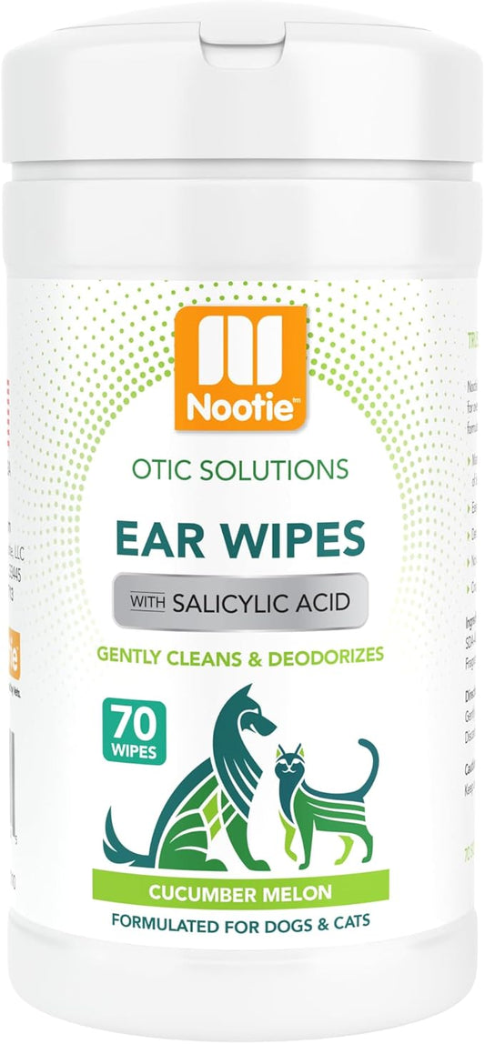 Nootie Dog & Cat Ear Wipes with Salycyclic Acid- Cucmber Melon - 70 Wipes - Vegan Friendly - Sold in Over 5000 Vet Clinics
