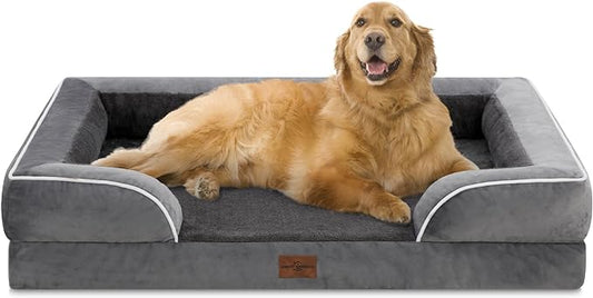 XL Dog Bed with Bolster, Waterproof Orthopedic Foam Dog Beds for Extra Large Dogs, Washable Dog Bed Sofa Pet Bed with Removable Cover & Non-Slip Bottom(X-large,Dark Grey)