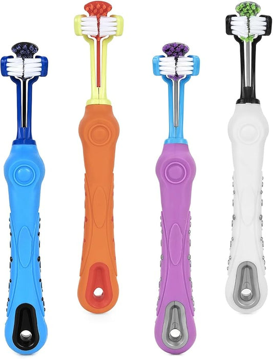 Linkidea 8 Pack 3-Sided Toothbrush for Pets Bulk Pack, Wholesale Triple Head Dog Teeth Cleaning Brush, Dental Care Brush for Cats, Small Dogs
