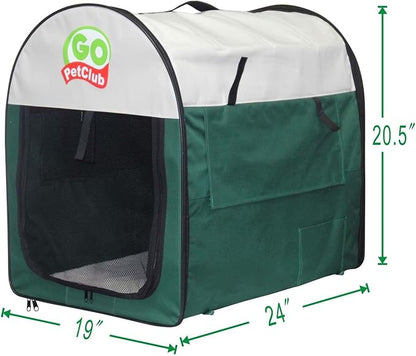 Go Pet Club 24" Rounded Top Soft Collapsible Dog Crate, Portable Pet Carrier, Thick Padded Pet Travel Crate for Indoor & Outdoor, Soft Sided Pet Foldable Kennel Cage with Durable Mesh Windows, Green