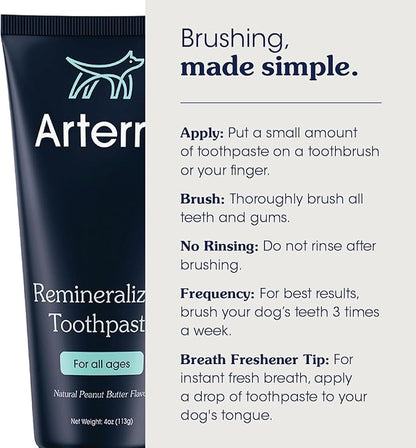 Remineralizing Dog Toothpaste – Vet-Grade, with Nano-Hydroxyapatite, Reverses Early-Stage Decay, Cleans Teeth, Removes Tartar, Freshens Breath by Arterra Pet Science, Plant-Based, Natural Flavor, 4oz