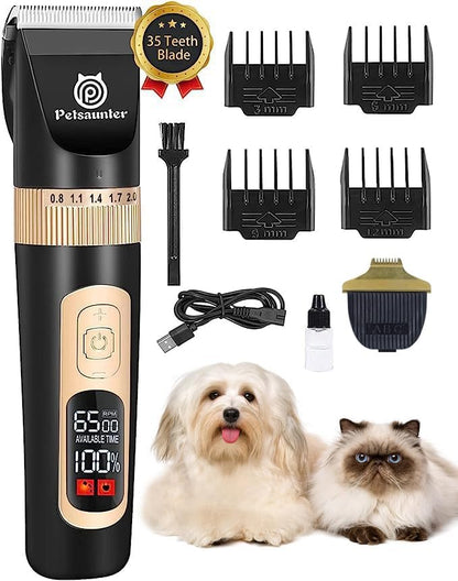 Dog Clippers for Grooming, 4-Speed & LCD Dog Grooming Kit, Rechargeable for Dogs and Cats with Thick Coats - Low Noise & Low Vibration, Include a Metal Blade for Paw Trimming(C95Pro Plus)