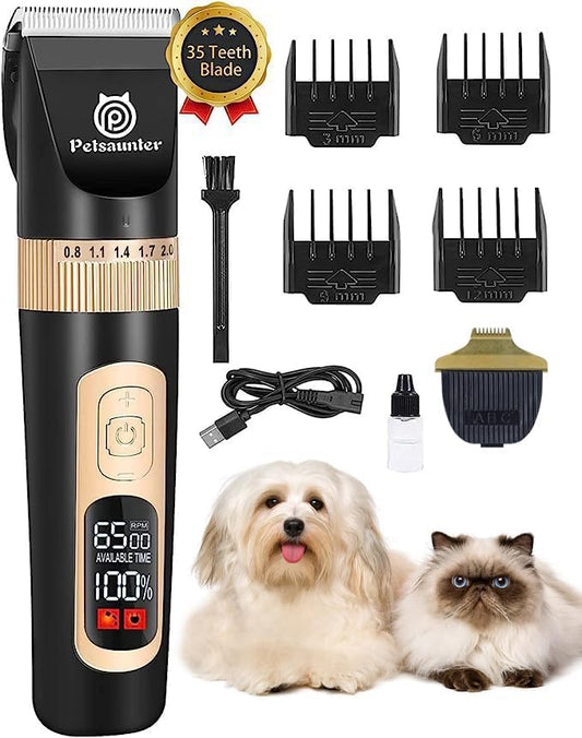 Dog Clippers for Grooming, 4-Speed & LCD Dog Grooming Kit, Rechargeable for Dogs and Cats with Thick Coats - Low Noise & Low Vibration, Include a Metal Blade for Paw Trimming(C95Pro Plus)