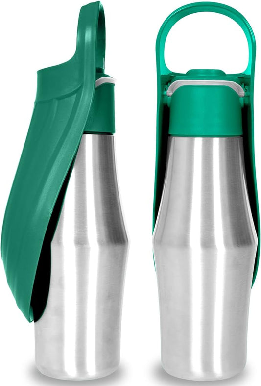 Dog Water Bottle, Portable Dog Water Bottle Dispenser - 27 OZ Stainless Steel Leak-Proof Water Bottle for Dogs On The Go, Perfect for Travel, Walking, Hiking and Outdoor Activities, Green