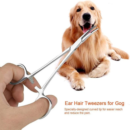 Pet Dog Cat Ear Hair Tweezers, Professional Stainless Steel Dogs Ear Hair Cleaning Clamp Ear Hair Remover Dog Grooming Tools Pet Dog Trimmer Accessories (SMALL)