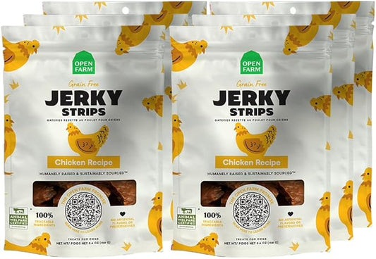 Open Farm Dehydrated Dog Treats, Gently Cooked Recipe with Natural Simple Ingredients and No Artificial Flavors or Preservatives (6 Pack Chicken Jerky)