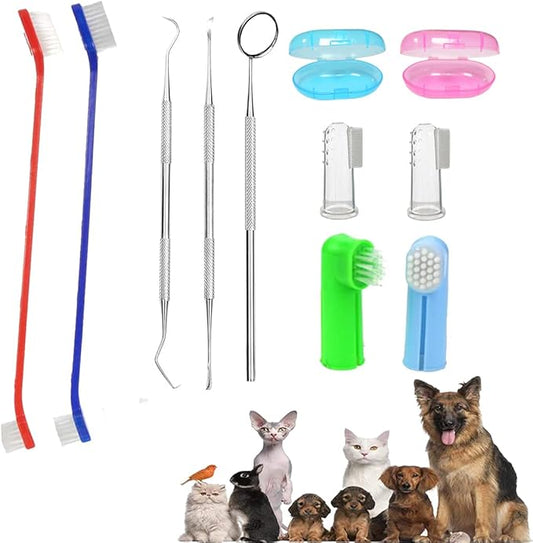 Pet DogToothbrush Kit,Cat Finger Toothbrush,Dog Double Headed Toothbrush for Dental Care,Halitosis and Tartar Removal for Dog and Puppy（11 PCS）