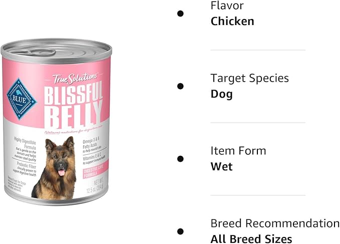 Blue Buffalo True Solutions Blissful Belly Wet Dog Food, Digestive Care Formula, Helps Maintain Stool Quality, 12.5-oz. Cans (12 Count)