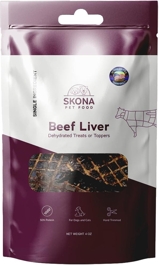 Skona Single-Ingredient Beef Liver Jerky (4oz) | Dogs & Cats | Vitamins A, B12, Protein Boost | Shiny Coat, Energy, Digestion | USA Made