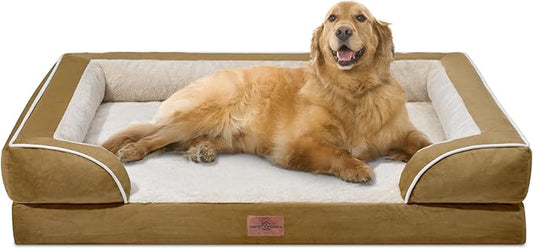 Extra Large Dog Beds, XL Dog Beds Waterproof, Orthopedic Dog Bed with Bolster, Washable Dog Bed Sofa Pet Bed with Removable Cover & Non-Slip Bottom(X-large,Khaki)