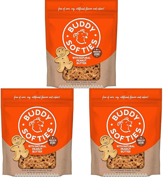 Buddy Biscuits 8 oz Bag of Softies Soft & Chewy Dog Treats, Made with Peanut Butter (Pack of 3)