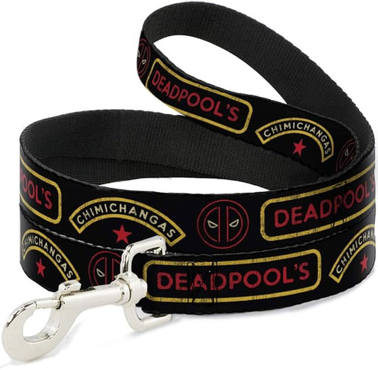 Dog Leash Deadpools Chimichangas Flames Yellow Black Red 4 Feet Long 0.5 Inch Wide