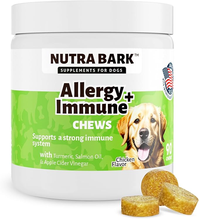 Allergy + Immune Chews for Dogs | Seasonal Allergies | Itch Support | Stop Pawlicking | Digestion | Apple Cider Vinegar & Turmeric | Salmon Oil | Licorice & Valerian Root | 90 Chews