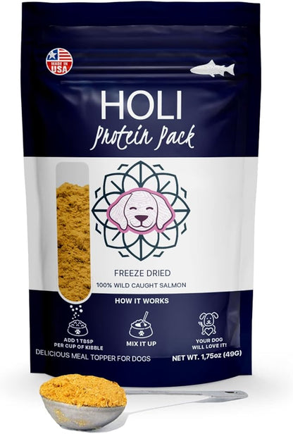 HOLI Freeze Dried Salmon Dog Food Topper - with Omega 3 & 6 - Single Ingredient, Human-Grade Wild Caught Salmon - Dog Food Flavor Enhancer for Picky Dogs – 100% All Natural - 1.5oz