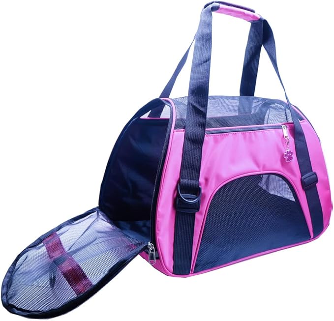 Cat Carrier,Soft-Sided Pet Travel Carrier for Cats,Dogs Puppy Comfort Portable Foldable Pet Bag Airline Approved (Medium-Rosered)