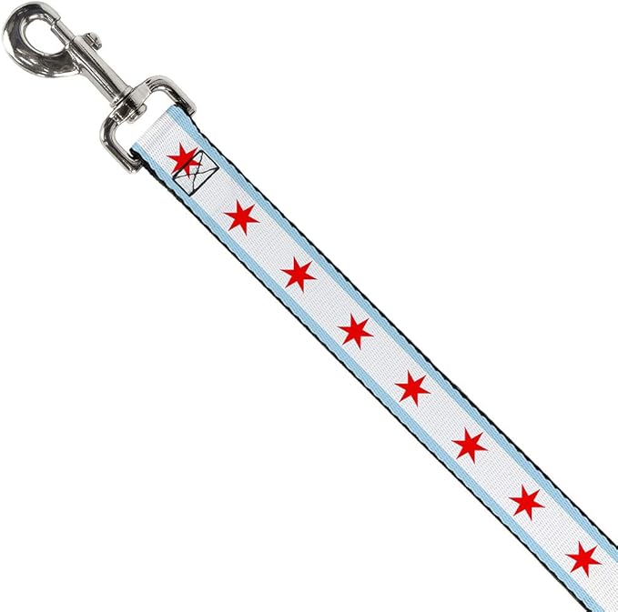 Buckle-Down Dog Leash Chicago Flag 6 Feet Long 1.0 Inch Wide, Multicolor