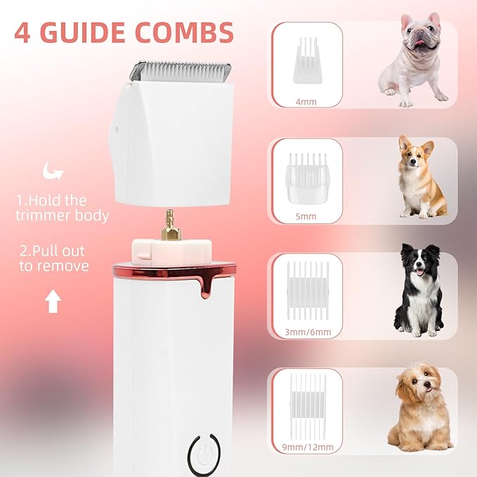 Electric Dog Paw Trimmer Dog Grooming Kit, 4 in 1 Paw Trimmer for Small Dogs Cats Grooming Quiet, Rechargeable and Plug-and-Play Paw Trimmer for Dogs Grooming Hair, Paws, Eyes, Ears, Face