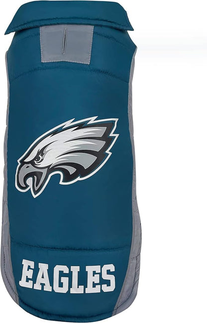 NFL Philadelphia Eagels Puffer Vest for Dogs & Cats, Size Small. Warm, Cozy, and Waterproof Dog Coat, for Small and Large Dogs/Cats. Best NFL Licensed PET Warming Sports Jacket