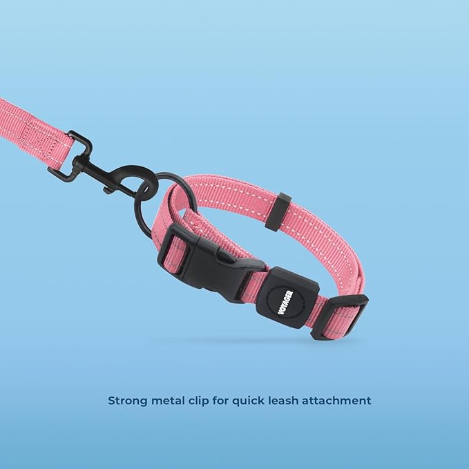 Voyager Reflective Dog Leash Collar Set with Neoprene Handle Supports Small, Medium, and Large Breed Puppies, Cute and Heavy Duty for Walking, Running, and Training - Pink, M