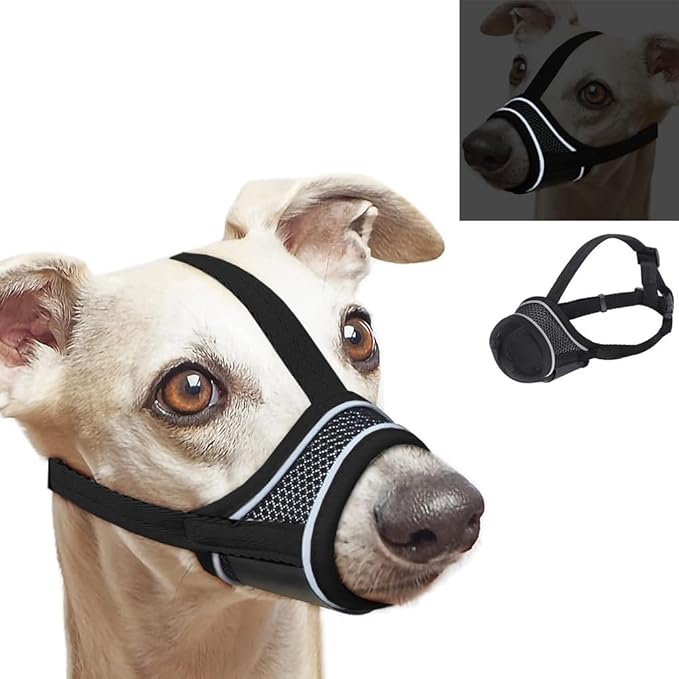 New Dog Muzzle, Breathable Drinkable Mesh Muzzle for Dogs,Anti Biting Barking Chewing,Grooming Muzzle for Dog with Anti-Drop Adjustable Anti-Drop &Shiny Reflective Strap in Night (Black, L)
