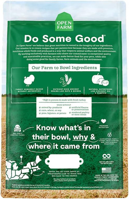 Open Farm Ancient Grains Dry Dog Food, Humanely Raised Meat Recipe with Wholesome Grains and No Artificial Flavors or Preservatives (Homestead Turkey Ancient Grain, 22 Pound (Pack of 1))