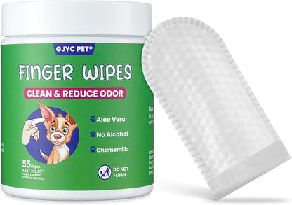 𝐆𝐉𝐘𝐂 𝐏𝐄𝐓 Ear Finger Wipes for Dogs & Cats - Natural Ingredients Gently Remove Ear Wax, Debris - Soothes & Deodorizes - Relieve Ear Itching & Inflammation with Aloe, 55 Count