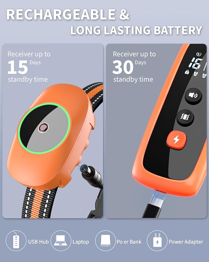 Dog Shock Collar for 2 Dogs, Dog Training Collar with Remote for Large Medium Small Dogs, Rechargeable E-Collar Waterproof Collars with 3 Training Modes, Range up to 3300Ft-Orange