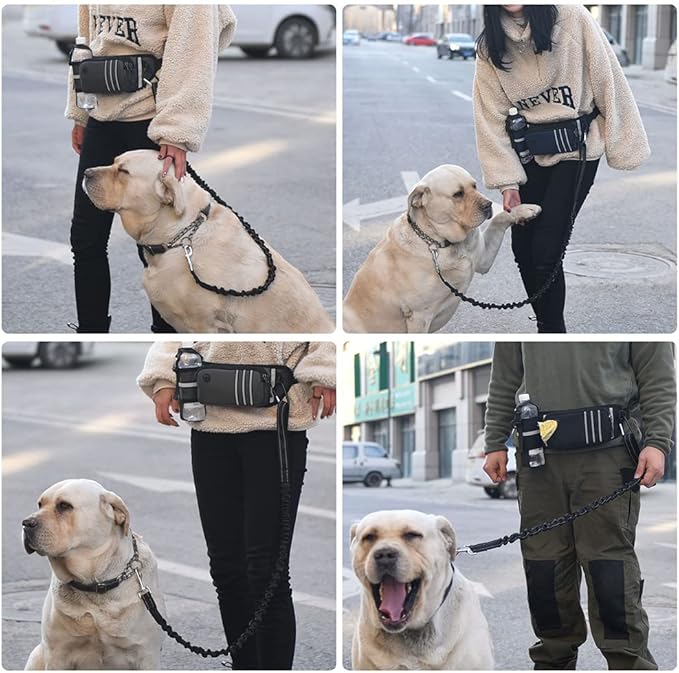 Hands Free Dog Leash Waist Leash for Dog Walking Bungee Leash Dog Running Belt for 【Medium & Large Dogs, 20-70 lbs】 Fanny Pack for Walker Hiking Jogging…