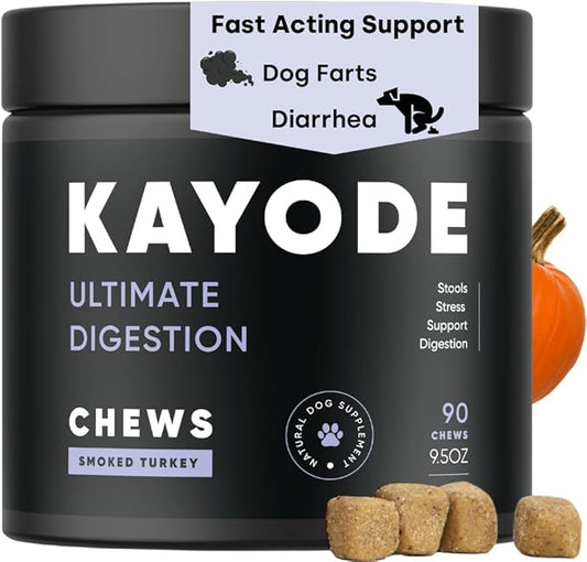 Kayode Ultimate Digestion. Fast Acting Anti-Diarrhea Dog Chews. Dog Fart Remedy. Digestive Enzymes for Dogs, Easy Stool Firmer for Dogs. Led with Safe Pumpkin for Dogs.