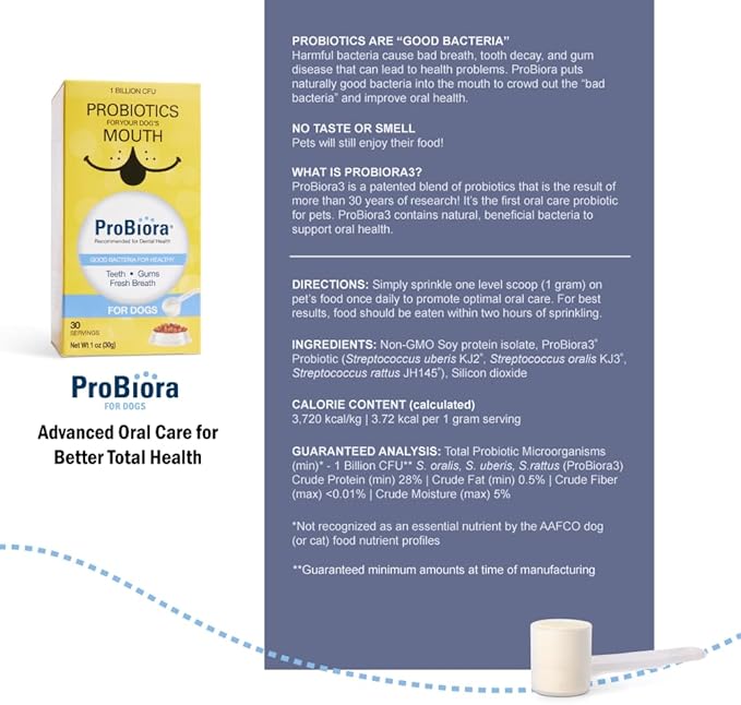 Probiora for Dogs | Dog Probiotic Supplement for Oral Care | Pet Probiotics to Reduce Bad Breath | Dog Nutritional Supplement for Dental Health | 30 Servings (Pack of 2, Jar)