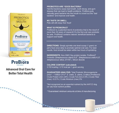 Probiora for Dogs | Dog Probiotic Supplement for Oral Care | Pet Probiotics to Reduce Bad Breath | Dog Nutritional Supplement for Dental Health | 30 Servings (Pack of 2, Jar)