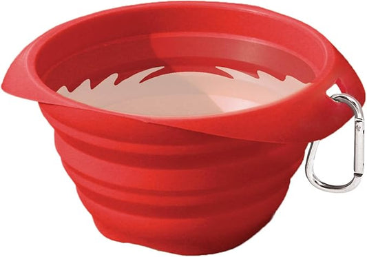 Kurgo Collaps-A-Bowl for Dogs, Collapsible Travel Dog Bowl, Pet Food & Hiking Water Bowl, Food Grade Bowl for Dogs, Travel Accessories for Pets, includes Carabiner (24 oz, Red)