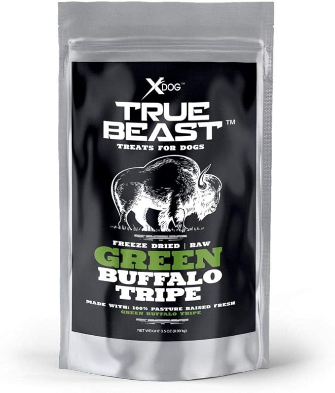 Xdog Green Buffalo Tripe Dog Training Treats by True Beast | Premium Grain Free Dog Treat Made w/Pure Freeze Dried Tripe | Grass Fed, All Natural, No Additives | Made in The USA | Raw Dog Treats