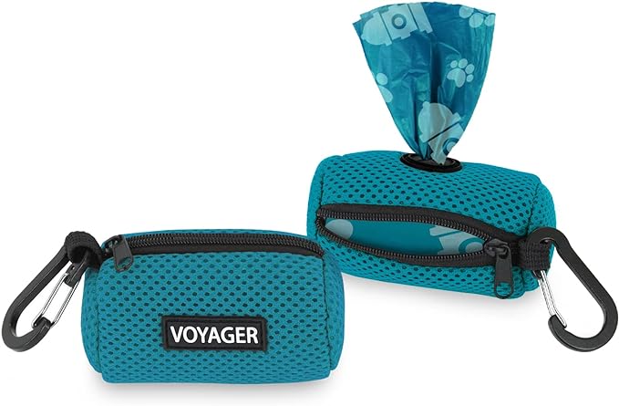 Best Pet Supplies 2-Pack Dog Poop Bag Holder Leash Attachment, Color, Reusable Mesh Dispenser Pouch for Travel, Walking, Park, and Outdoor Use, Soft and Durable with Clip-On - Mesh Turquoise