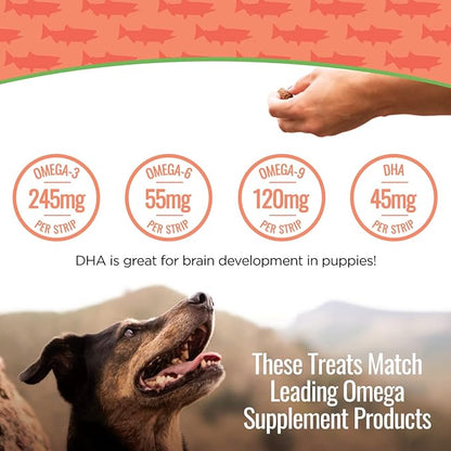 Salmon Jerky Dog Treats - DHA, Omega Strips for Dogs & Puppies with Allergies, Sensitive Stomachs with Wild Caught Alaskan Salmon- Dehydrated, Grain Free, Made in USA - 3oz Bag, Pack of 3