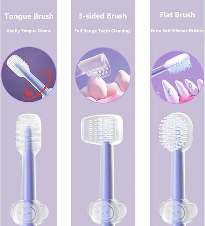 3 Pack Multi Angle Dog Toothbrush with Case for Small Dog & Cat, Soft Silicone Dog Tooth Brushing Kit for Puppies & XSmall Breed, Durable Dog Dental Care to Remove Plaque for Teeth Cleaning. (Purple)