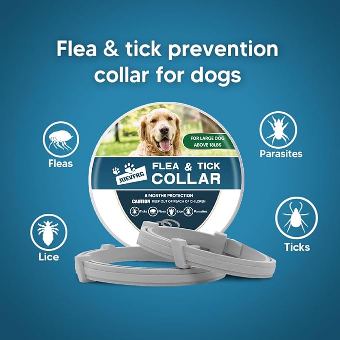 Dog Flea Tick Collar, Flea & Tick Prevention for Dogs, 8 Months Protection Dog Flea Collar, Adjustable Collar Fits Large Dogs & Puppies, Flea Treatment Collar for Dogs 2 Pack