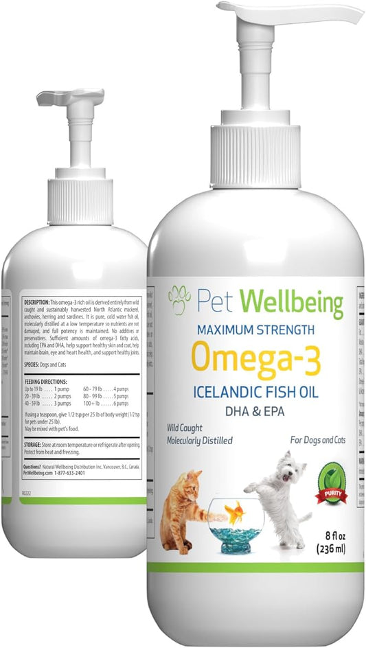 Pet Wellbeing Omega-3 Daily EFA Fish Oil for Dogs & Cats - Healthy Skin, Coat, Mobility, Joints, Heart Health - EPA, DHA - 8 fl oz (236 ml)
