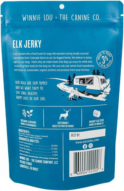 Winnie Lou Jerky Organic Jerky Dog Treats Made in The USA Human Grade Dog Treats Dog Jerky Treats All Natural Dog Treats Healthy Dog Treats (Elk Jerky 2 Pack)